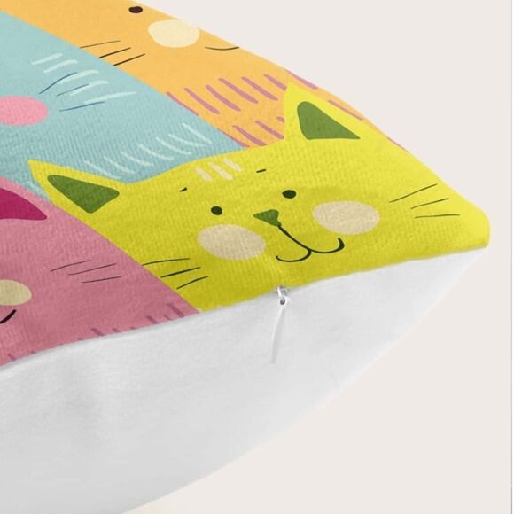 Colorful Cartoon Cat 🐱 Pillow Cover - Picture 2 of 8